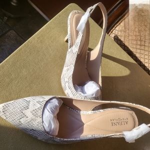 Alfani Faux Leather Snake Skin sling back Sz 10 2.5 Kitten Heel